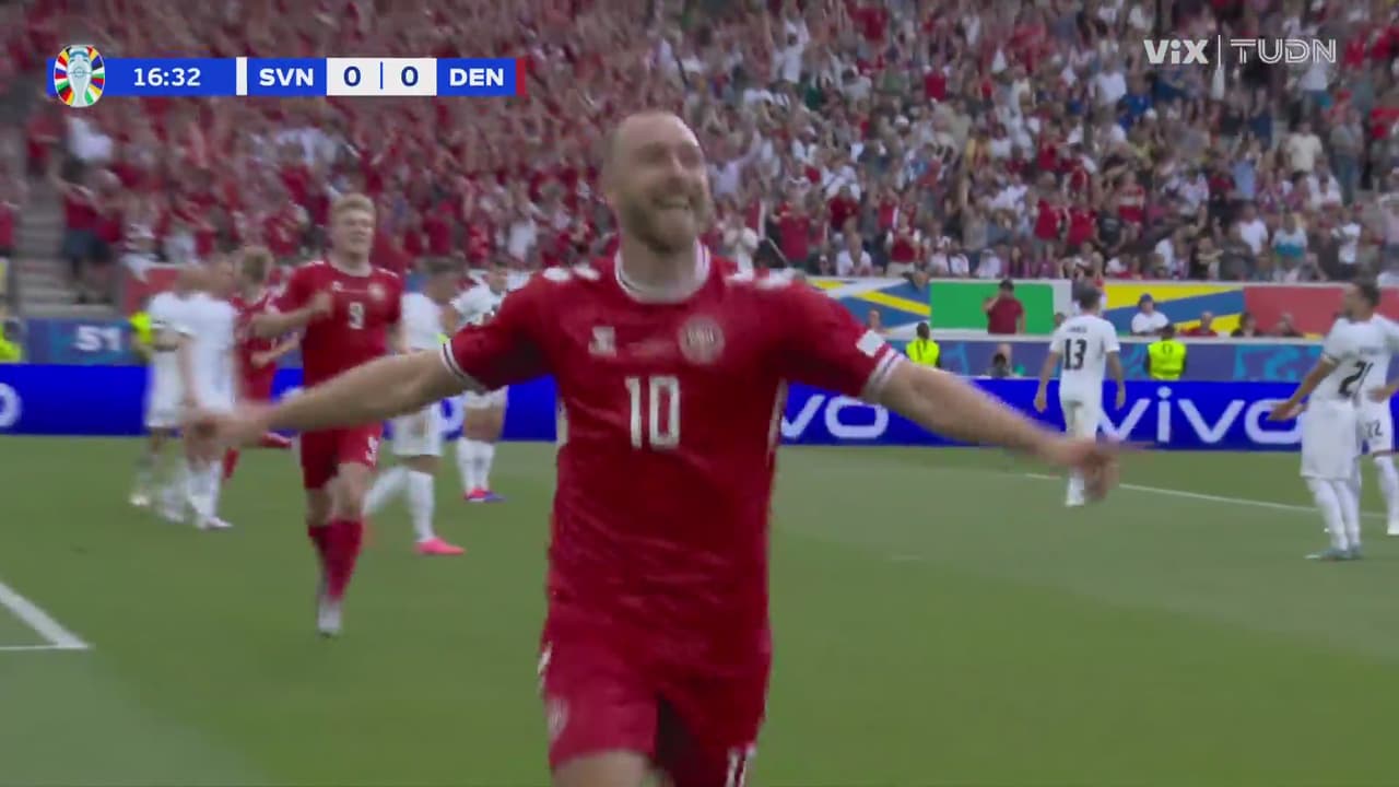 ¡Bendito futbol! Eriksen marca el 0-1 sobre Dinamarca