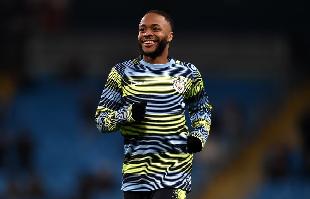 MANCHESTER, ENGLAND - JANUARY 09: Raheem Sterling of Manchester City warms up prior to the Carabao Cup Semi Final First Leg match between Manchester City and Burton Albion at Etihad Stadium on January 9, 2019 in Manchester, United Kingdom. (Photo by Michael Regan/Getty Images)