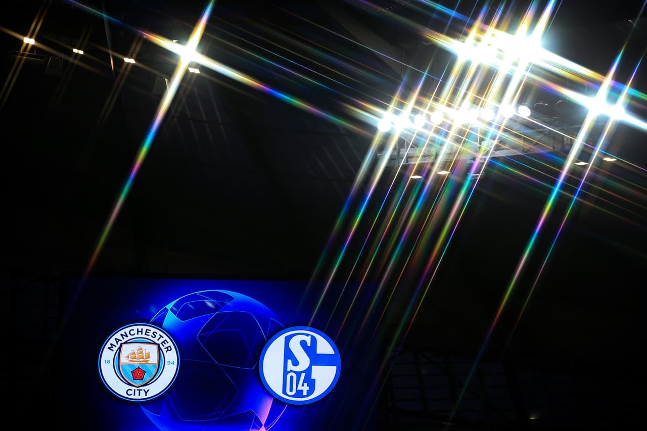 MANCHESTER, ENGLAND - MARCH 12: A general view of stadium lights and giant LCD screen prior to the UEFA Champions League Round of 16 Second Leg match between Manchester City v FC Schalke 04 at Etihad Stadium on March 12, 2019 in Manchester, England. (Photo by Marc Atkins/Getty Images)
