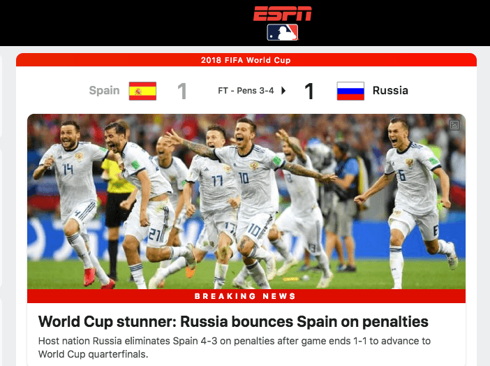 El portal de ESPN.com (en inglés): "Rusia elimina a España en los penaltis".