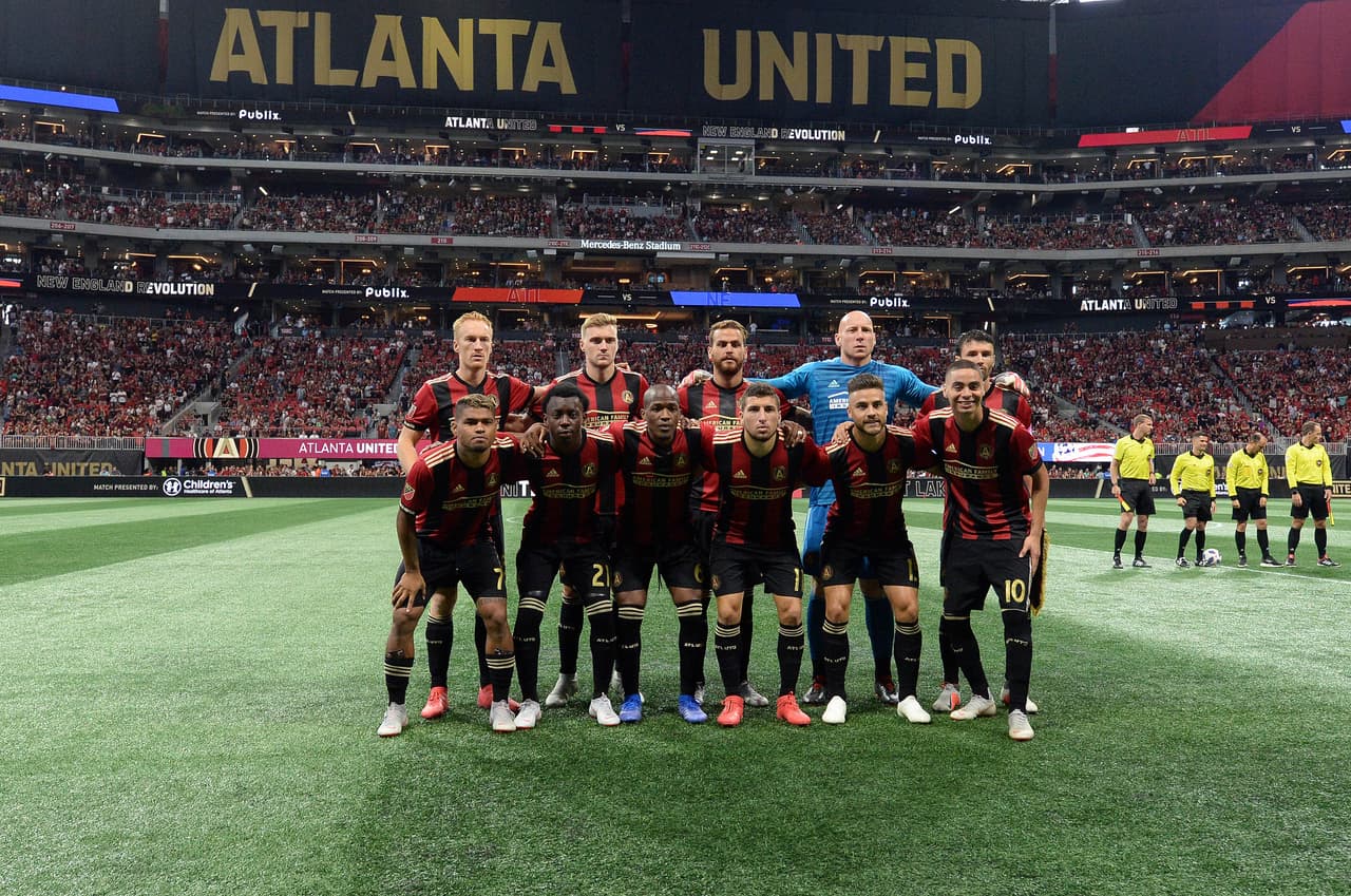 Oct 6, 2018; Atlanta, GA, USA; Atlanta United team pose for a photo before their match against the New England Revolution at Mercedes-Benz Stadium. Mandatory Credit: John David Mercer-USA TODAY Sports