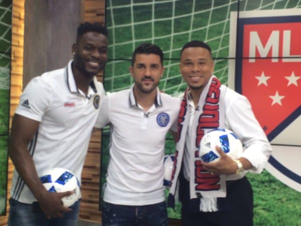 Maurice Edu, David Villa y Charlie Davies en 'Good Morning America'.