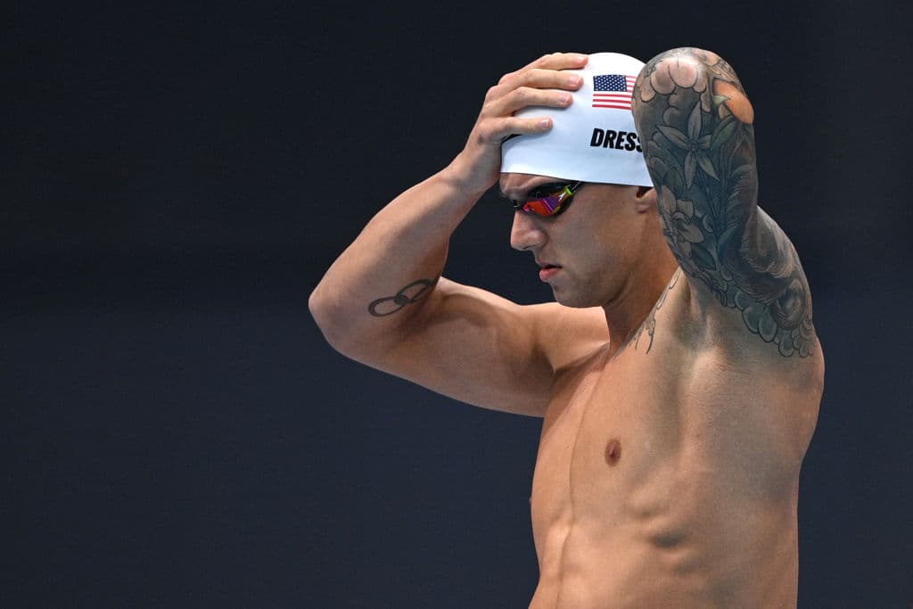 El nadaor de Estados Unidos Caeleb Dressel previo a la prueba de los 100 metros.