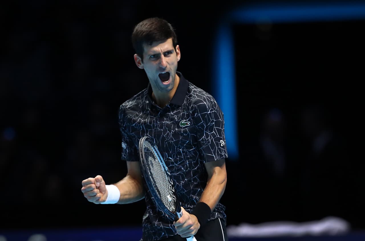 LONDON, ENGLAND - NOVEMBER 17: Novak Djokovic of Serbia celebrates in his semi finals singles match against Kevin Anderson of South Africa during Day Seven of the Nitto ATP Finals at The O2 Arena on November 17, 2018 in London, England. (Photo by Clive Brunskill/Getty Images)