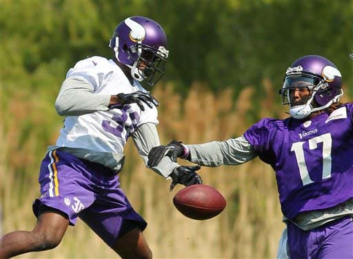 El WR Jarius Wright logró que el cornerback Terrance Newman no se llevará la intercepción (AP-NFL).