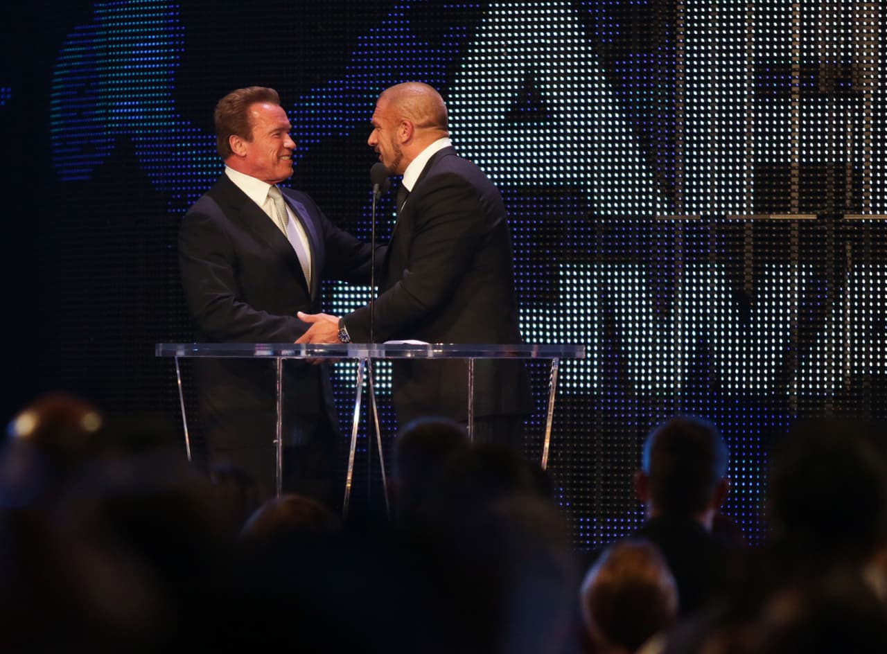 Arnold Schwarzenegger fue parte de un video en Wrestlemania XXXI, en el que se presentó la pelea entre HHH y Sting.