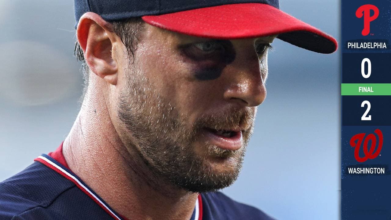 Con el ojo morado y la nariz rota, Scherzer guió blanqueada de Nationals