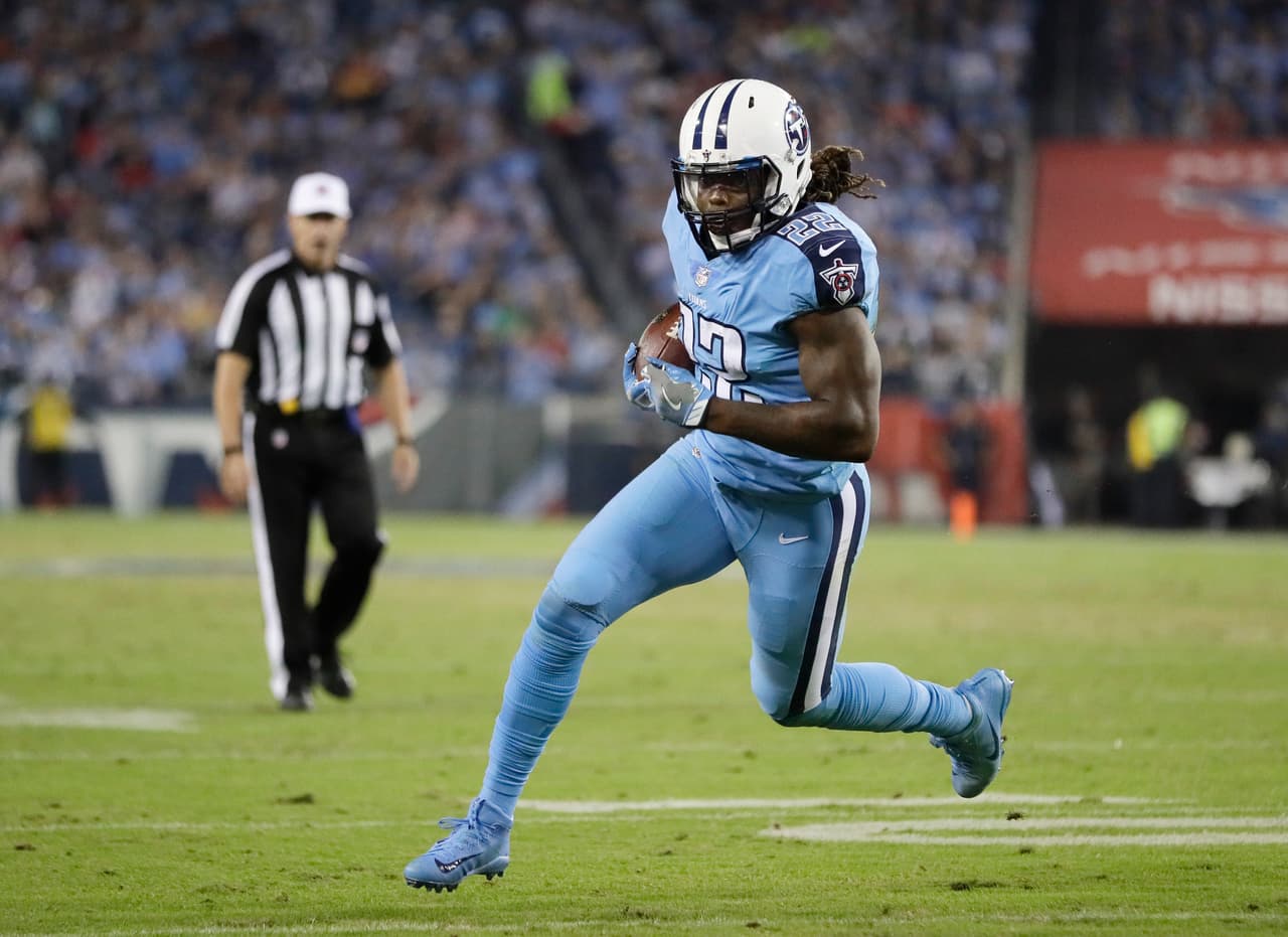 Tennessee Titans running back Derrick Henry scores a touchdown on a 6-yard run against the Jacksonville Jaguars in the first half of an NFL football game Thursday, Oct. 27, 2016, in Nashville, Tenn. (AP Photo/James Kenney)