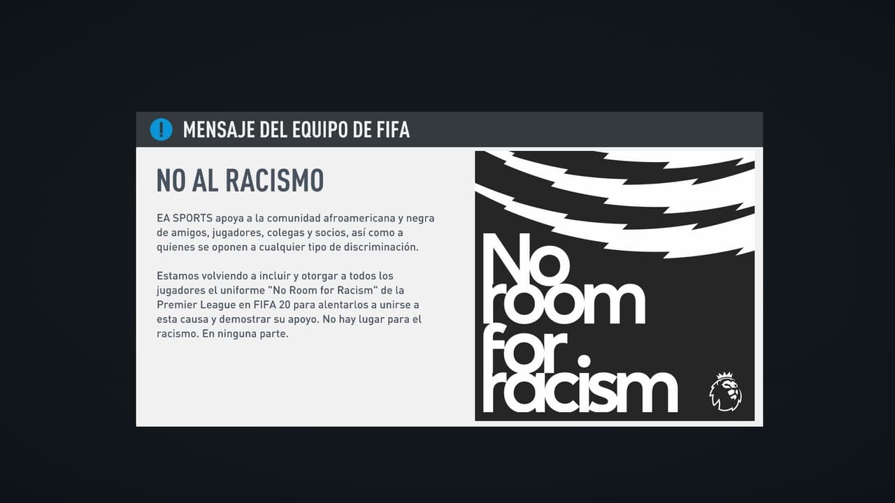 Así de claro fue el mensaje del popular videojuego y su casa EA Sports contra el racismo.
