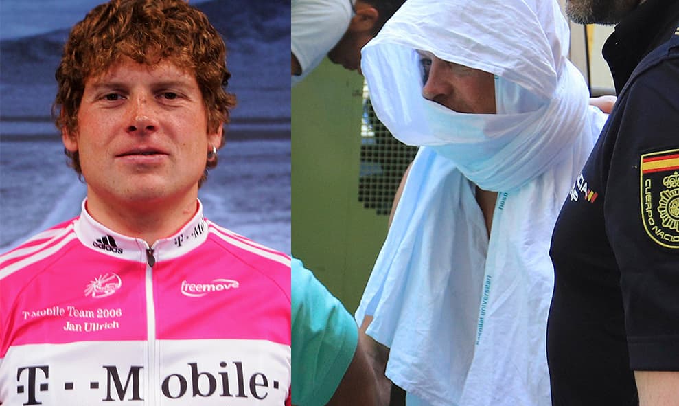 Jan Ullrich, en su presentación con el equipo T-Mobile en el 2006 y a su llegada al juzgado de Palma de Mallorca tras ser arrestado el viernes por asalto a domicilio y amenazas.