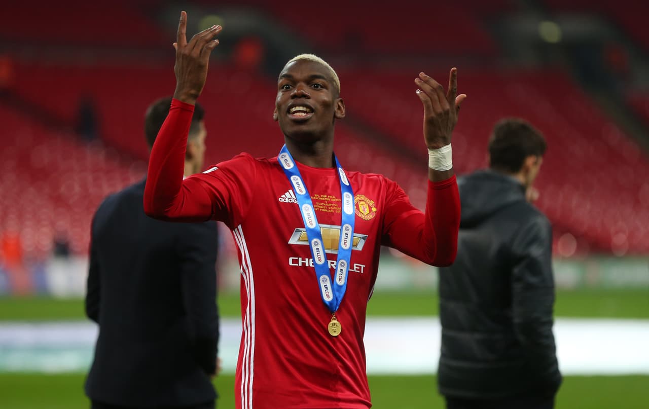 LONDON, ENGLAND - FEBRUARY 26: Paul Pogba of Manchester United during the EFL Cup Final match between Manchester United and Southampton at Wembley Stadium on February 26, 2017 in London, England. (Photo by Catherine Ivill - AMA/Getty Images)