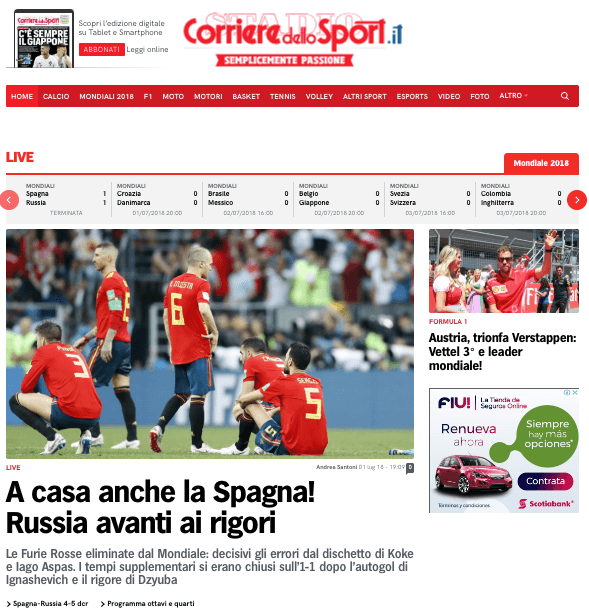 EL diario deportivo italiano
<i>Corriere dello Sport</i>: "¡A casa también España! Rusi avanza en penaltis".