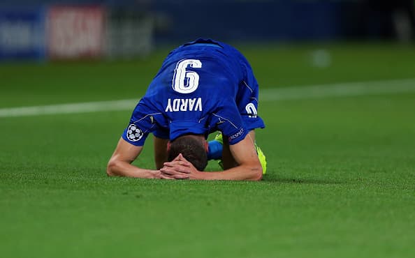 LEICESTER, ENGLAND - SEPTEMBER 27: Jamie Vardy of Leicester City during the UEFA Champions League match between Leicester City FC and FC Porto at The King Power Stadium on September 27, 2016 in Leicester, England. (Photo by Catherine Ivill - AMA/Getty Images)