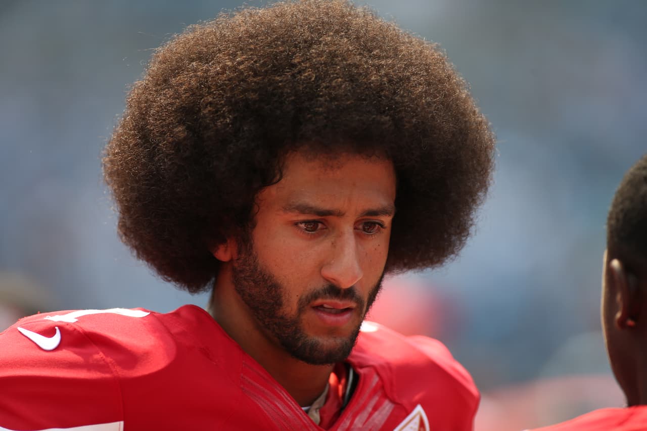 San Francisco 49ers quarterback Colin Kaepernick (7) on the sideline during an NFL football game against the Carolina Panthers at Bank of America Stadium, Sunday, Sept. 18, 2016 in Charlotte, NC. The Panthers defeated the 49ers 46-27. (Perry Knotts via AP)