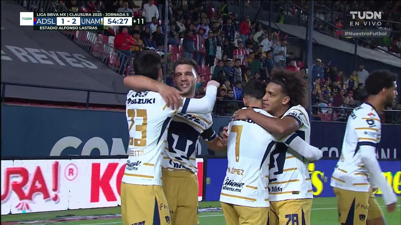 ¡Gol de Pumas! Doblete de Pussetto en balón parado
