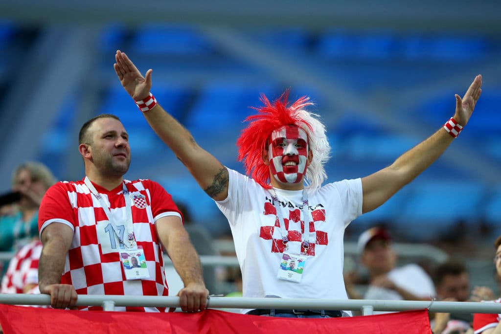 NIZHNY NOVGOROD, RUSSIA - JULY 01: Croatia fans enjoy the pre match atmosphere prior to the 2018 FIFA World Cup Russia Round of 16 match between 1st Group D and 2nd Group C at Nizhny Novgorod Stadium on July 1, 2018 in Nizhny Novgorod, Russia. (Photo by Alex Livesey/Getty Images)
