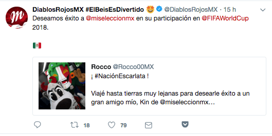 El club de beisbol de la Ciudad de México, los Diablos Rojos mostraron el apoyo por la selección también.