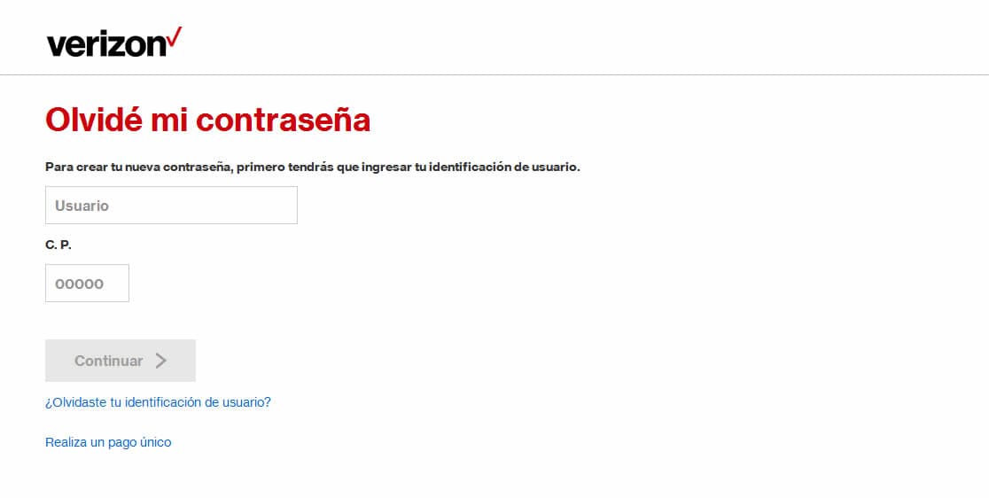 Recuperar contraseña de Verizon