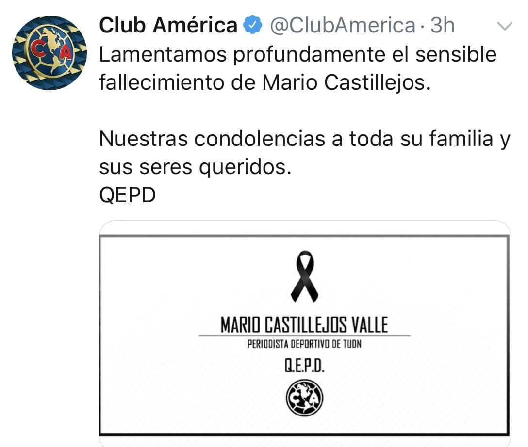 Los clubes de la Liga MX, se unieron para darle el pésame a la familia de Mario Castillejos, quién falleció este miércoles 18 de septiembre.