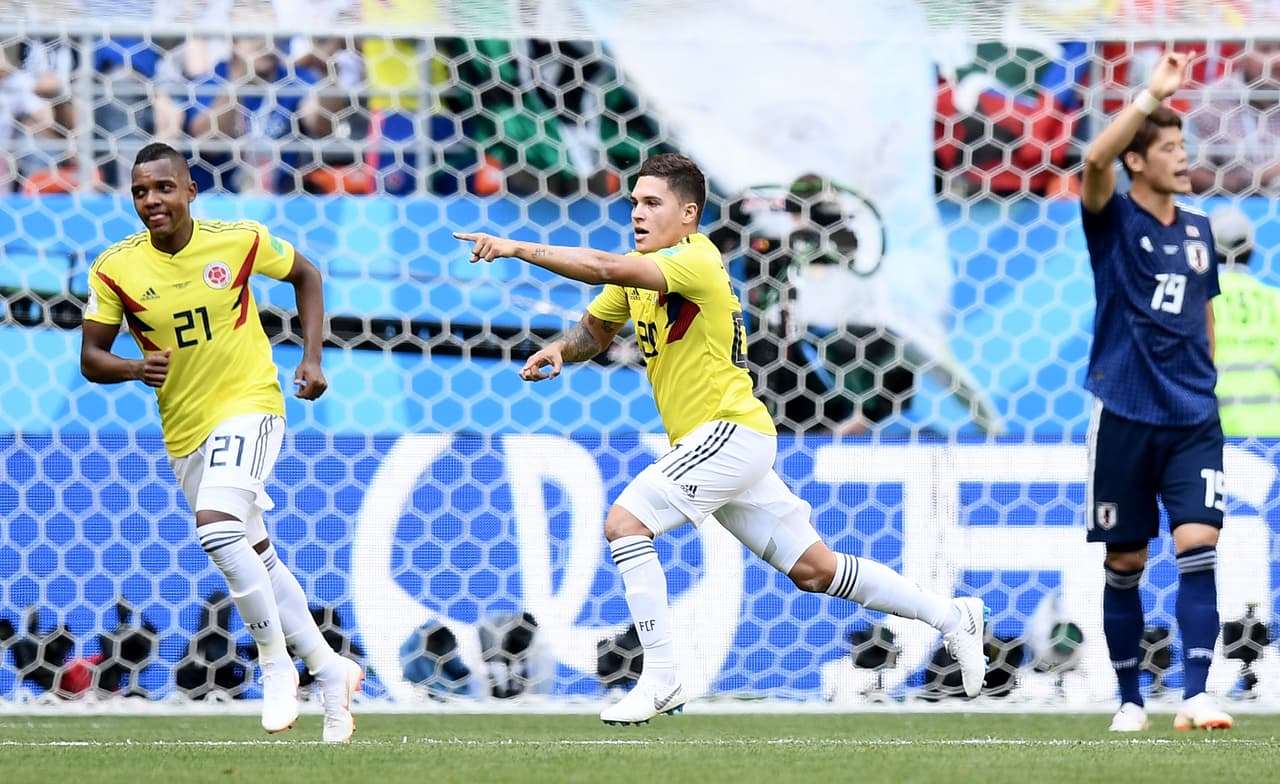 34: Juan Fernando Quintero (tiro libre), al minuto 39 del primer tiempo. Colombia 1-1 Japón.