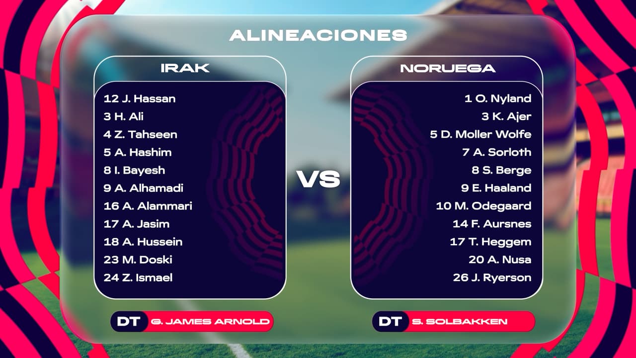 Alineaciones Irak vs. Noruega, partido de la Fase de Grupos del Mundial 2026