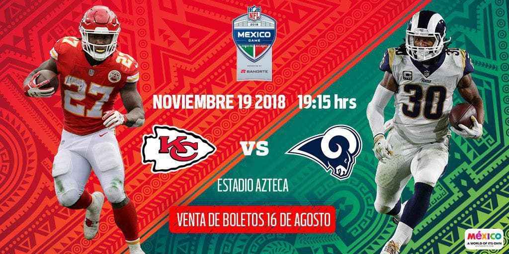 Anuncian venta de boletos para el Chiefs vs. Rams el lunes 19 de noviembre.