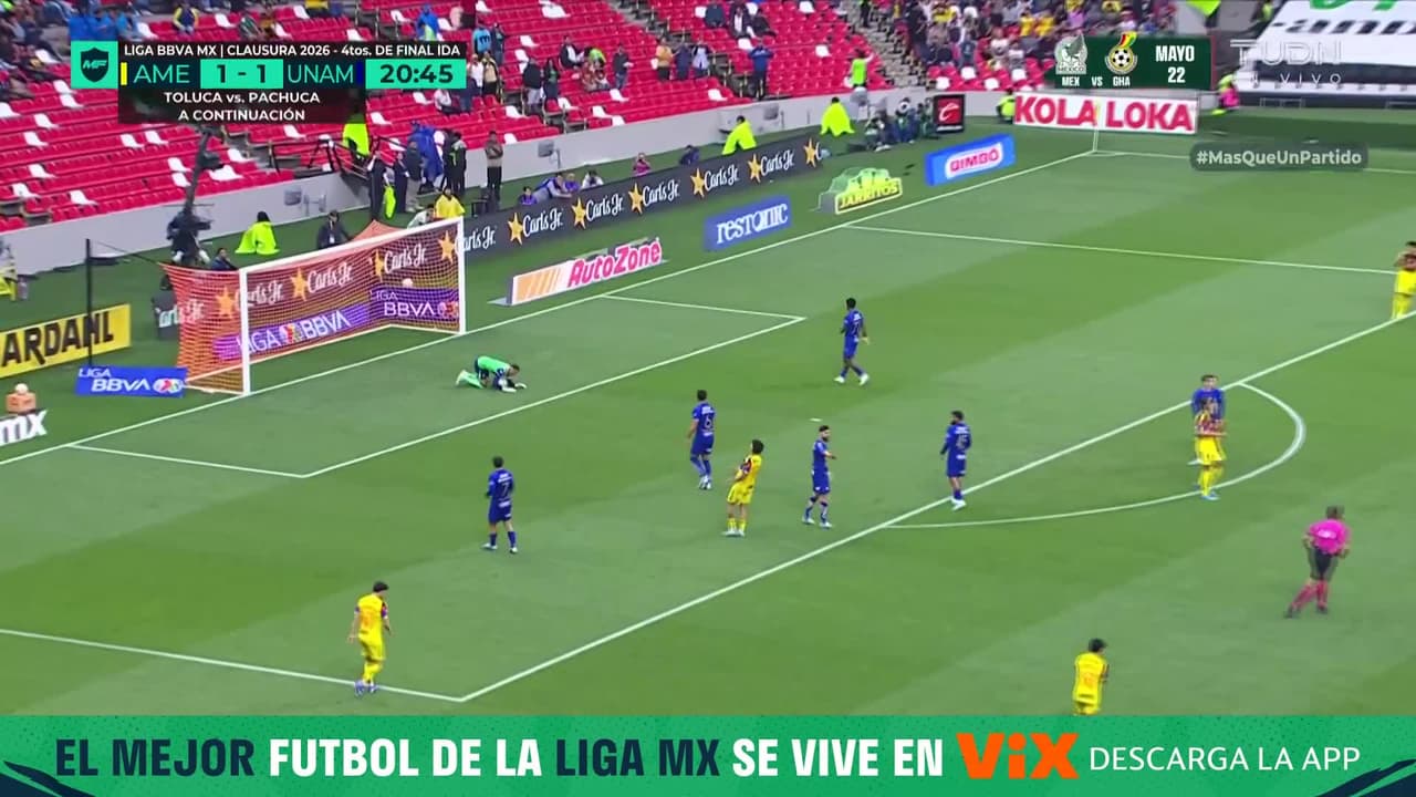 ¡Otro aviso del América! Kevin remató de frente al arco, pero el balón fue a las manos de keylor