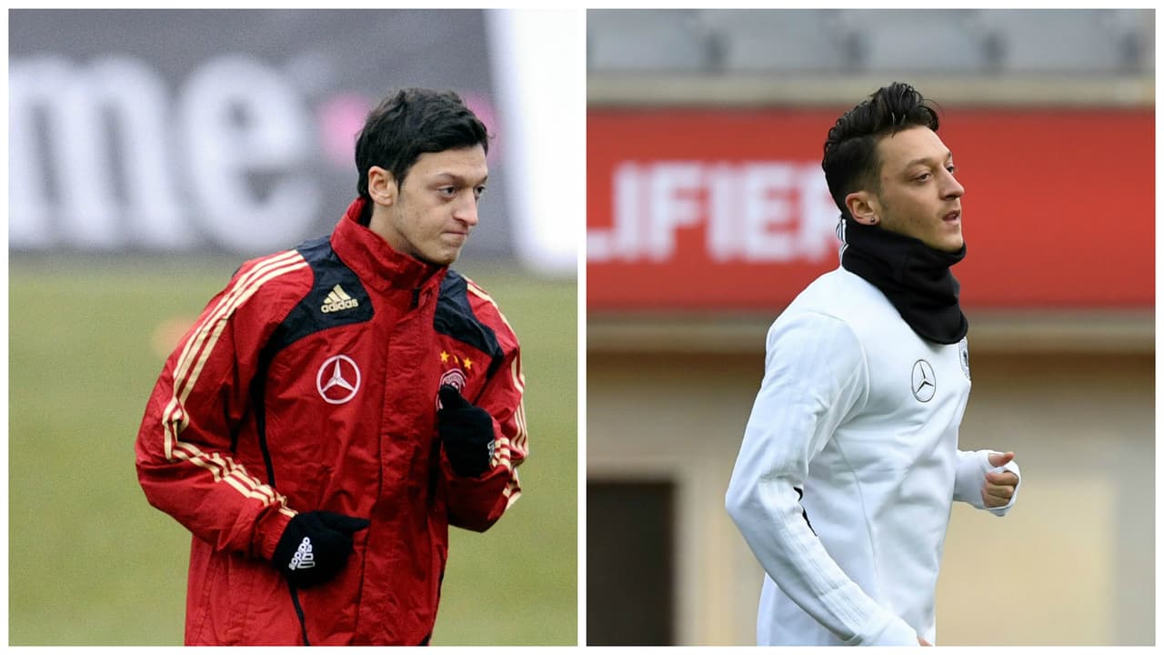 Antes a Mesut Özil le gustaba usar el cabello largo, pero con su llegada al Real Madrid y posterior fichaje por el Arsenal prefiere llevarlo más corto y con gel.