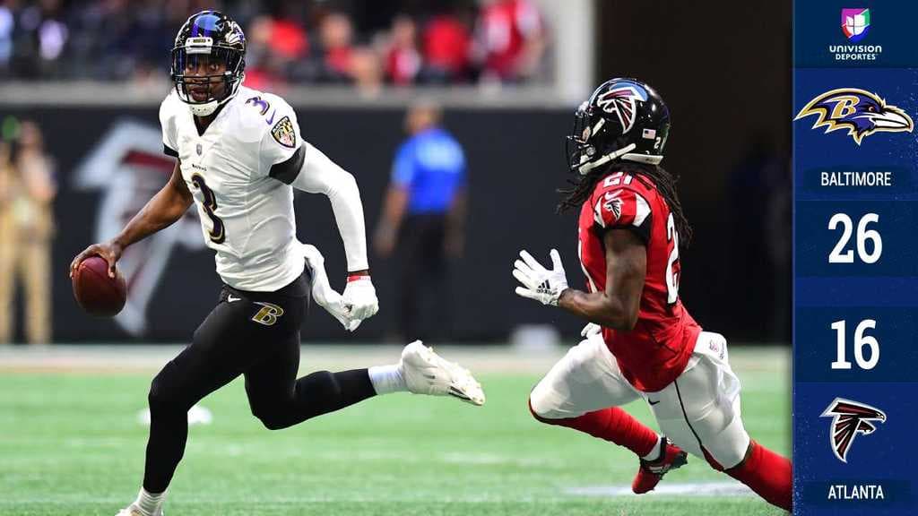 <b>Baltimore 26-16 Atlanta</b>. Lamar Jackson podría salvarle el trabajo al coach John Harbaugh pues es el tercer juego que inicia como QB titular y guía a la victoria a los Ravens sobre los Falcons.