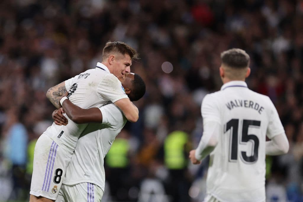 La celebración después del increíble gol de Toni Kroos desde fuera del área.