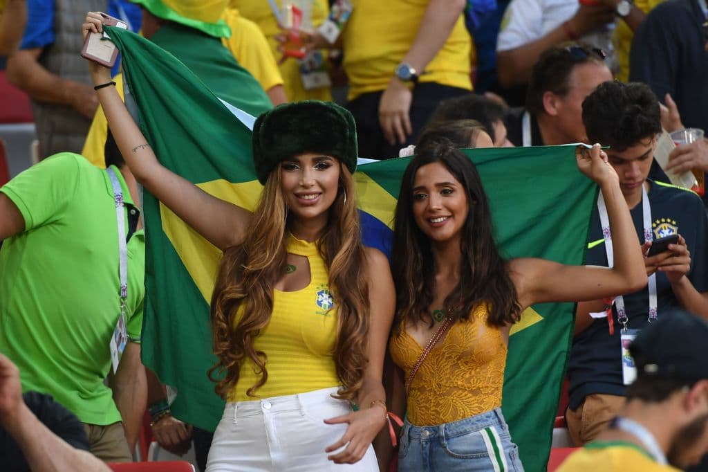 Brazil's fans cheer before the Russia 2018 World Cup Group E football match between Serbia and Brazil at the Spartak Stadium in Moscow on June 27, 2018. (Photo by PATRIK STOLLARZ / AFP) / RESTRICTED TO EDITORIAL USE - NO MOBILE PUSH ALERTS/DOWNLOADS (Photo credit should read PATRIK STOLLARZ/AFP/Getty Images)