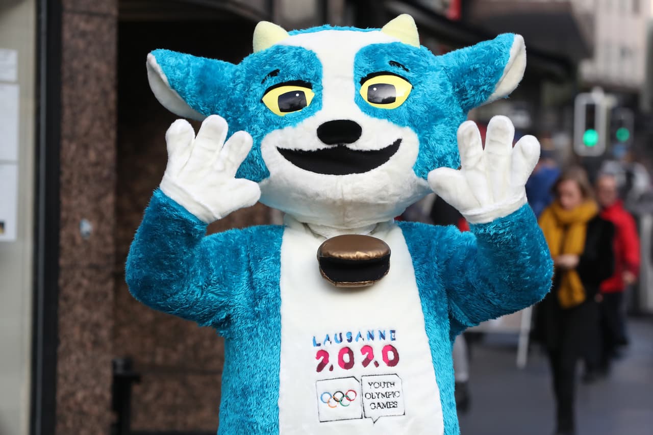 LAUSANNE, SWITZERLAND - JANUARY 08: Yodli, the Lausanne 2020 mascot poses for a photo in the city of Lausanne ahead of the Lausanne 2020 Winter Youth Olympics on January 08, 2020 in Lausanne, Switzerland. (Photo by Linnea Rheborg/Getty Images)