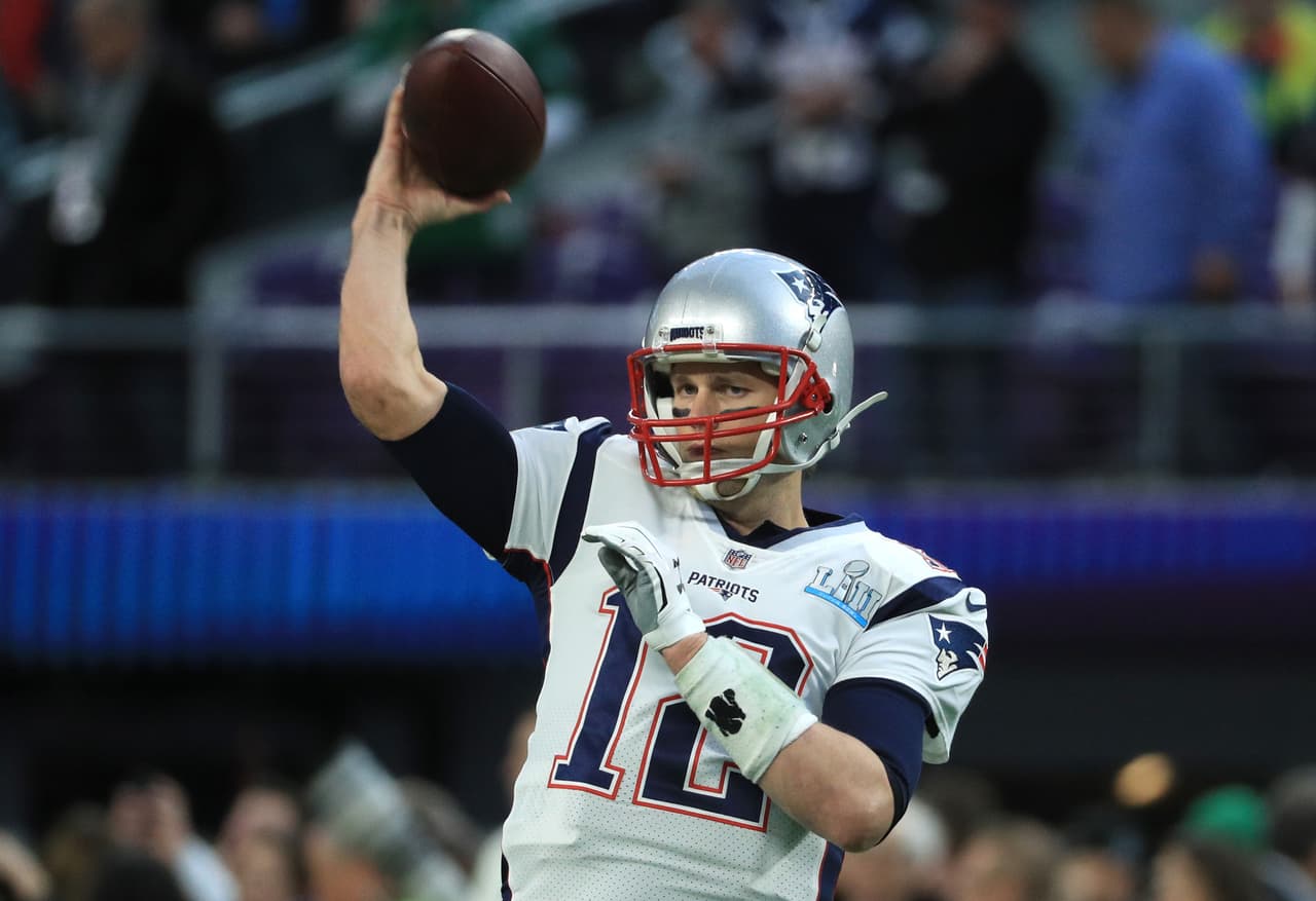 Calentamiento previo al Super Bowl LII : Tom Brady - New England Patriots