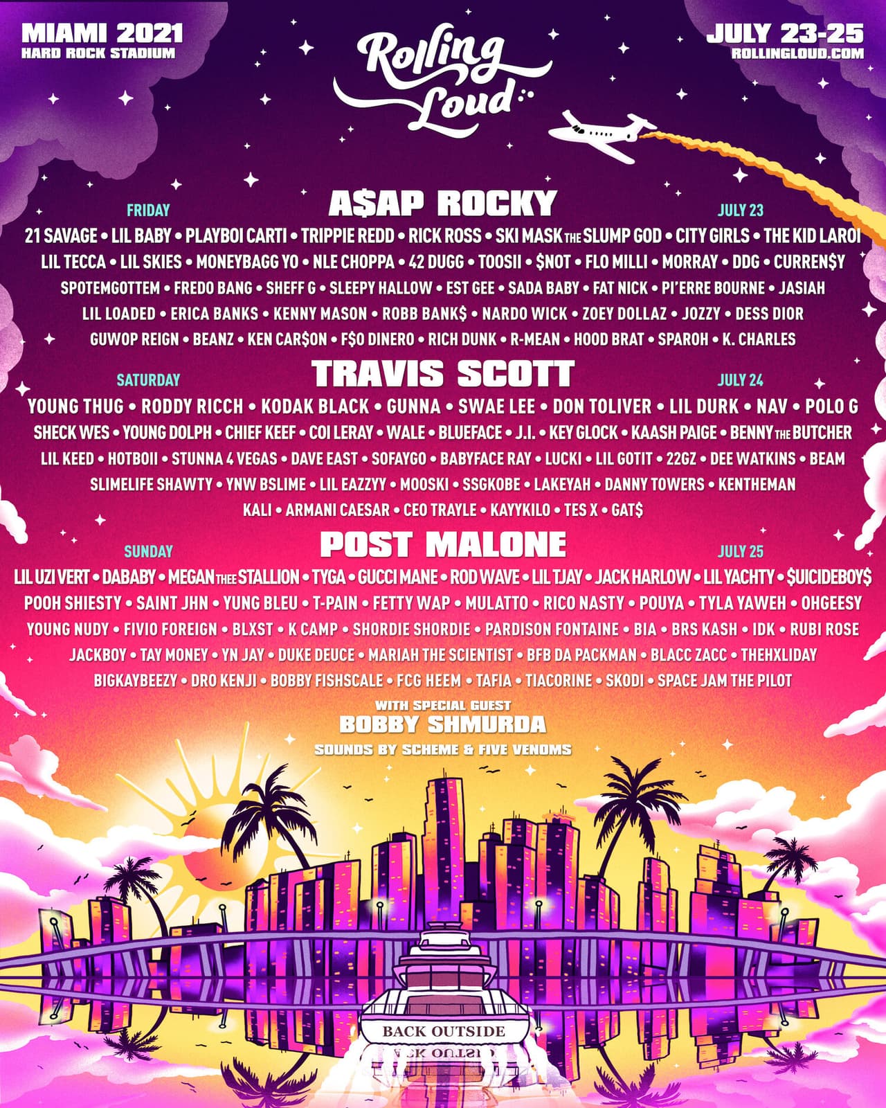 El festival de hip-hop de tres días ‘Rolling Loud’, con A$AP Rocky, Travis Scott y Post Malone, se llevará a cabo el 23 de julio. -25 en el Hard Rock Stadium de Miami.