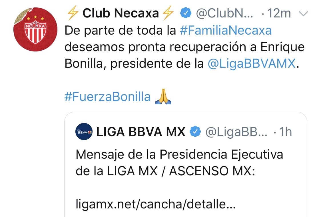 Mensajes de aliento de los clubes del futbol mexicano, tras el positivo de Enrique Bonilla en COVID-19.