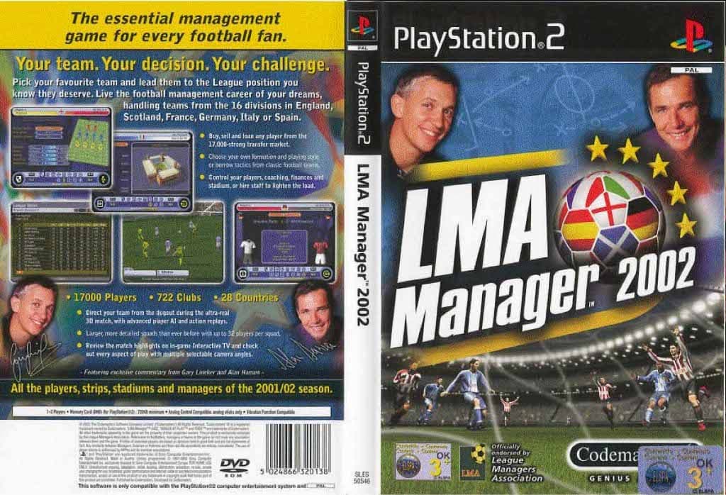 20. LMA Manager 2002 (Manager de Liga, en español): este juego de Codemasters fue el primero en dar una vista 3D a las simulaciones de los partidos, antes de que lo lograra Football Manager años después.