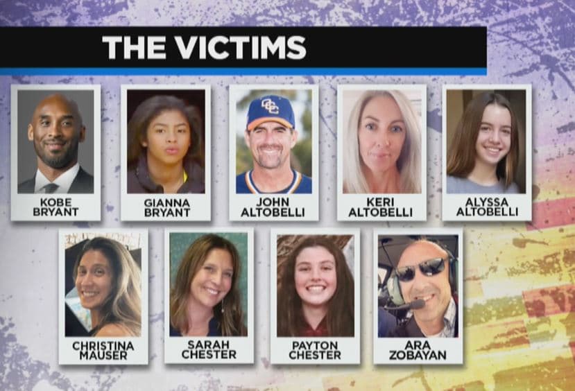 Revelan identidad de los fallecidos en accidente donde Kobe Bryant murió