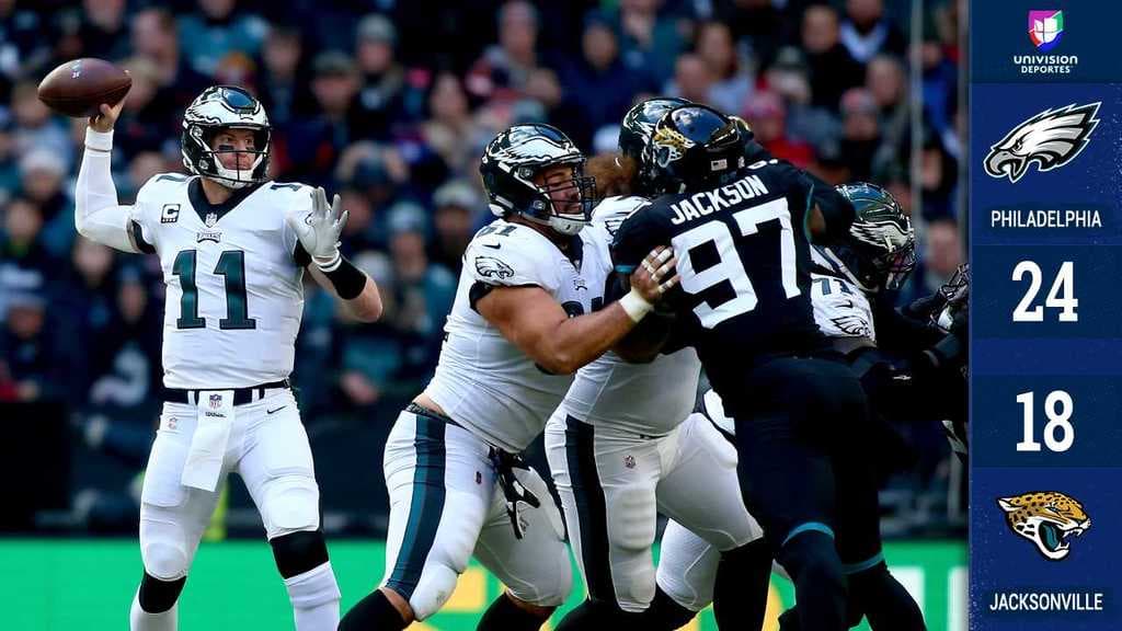 Carson Wentz parece haber hallado la forma en Londres al lanzar tres pases de anotación que fueron demasiado para manejar por unos Jaguars que van en franco declive.