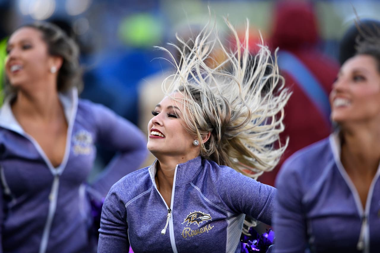 Baltimore Ravens cheerleaders perform in the second half of an NFL wild card playoff football game between the Ravens and the Los Angeles Chargers, Sunday, Jan. 6, 2019, in Baltimore. (AP Photo/Nick Wass)