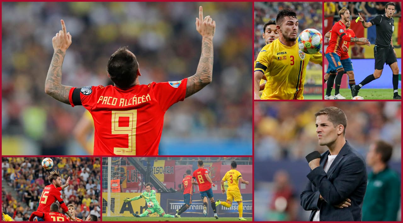 España vence a Rumania con goles de Sergio Ramos y Paco Alcácer;Andone descontó por los locales.