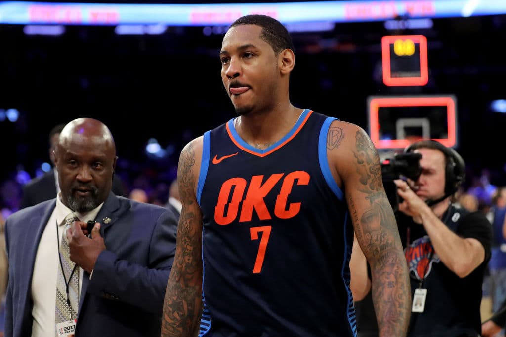 Nunca halló una química con Russell Westbrook y Paul George, las otras dos estrellas de OKC. Carmelo tuvo con el Thunder el peor porcentaje de puntos por partido de su carrera (16.2).