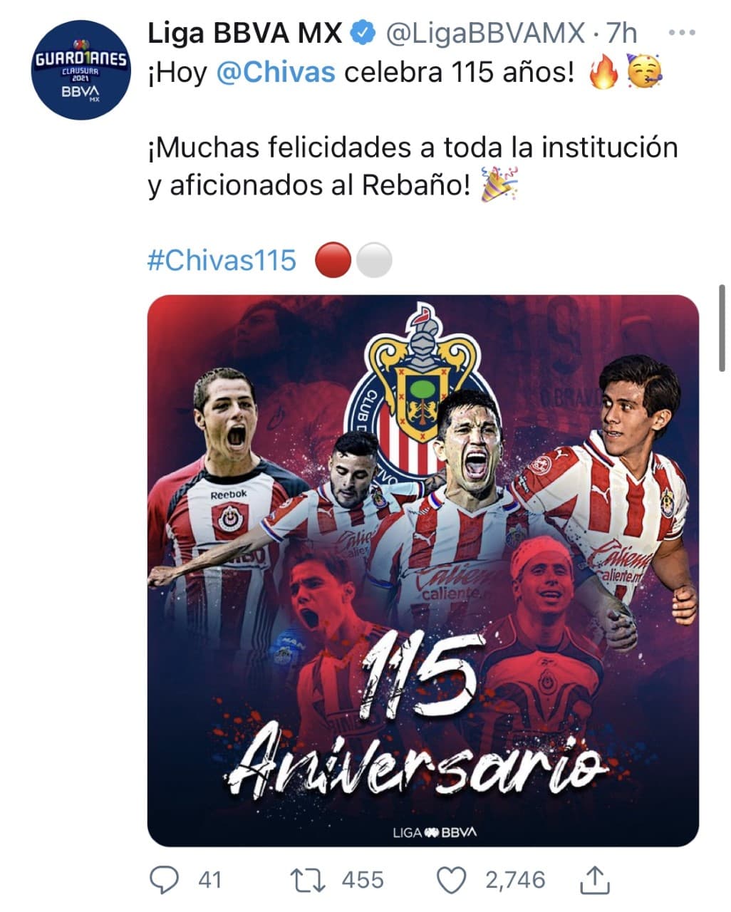 Llueven felicitaciones a Chivas por su cumpleaños número 115.