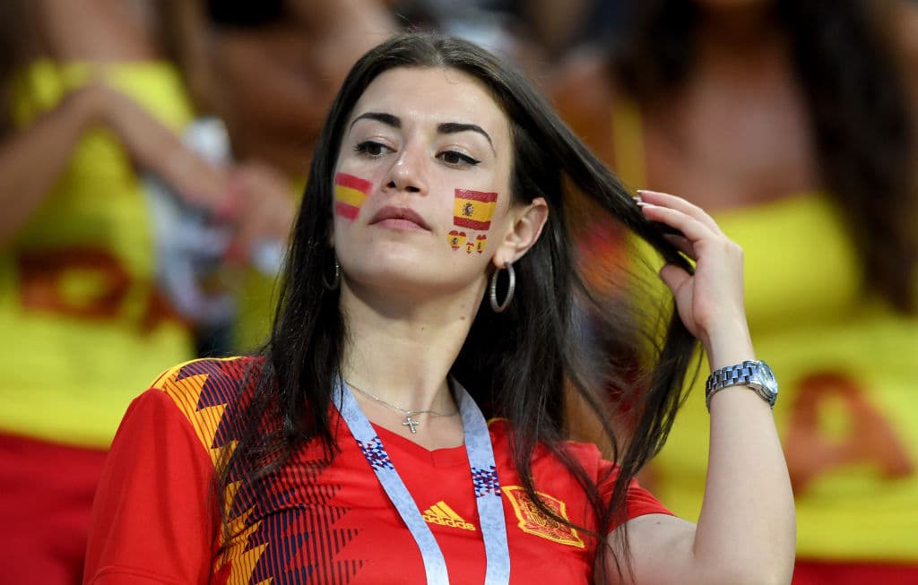 SOCHI, RUSSIA - JUNE 15: A fan of Spain enjoys the pre match atmosphere during the 2018 FIFA World Cup Russia group B match between Portugal and Spain at Fisht Stadium on June 15, 2018 in Sochi, Russia. (Photo by Stu Forster/Getty Images)