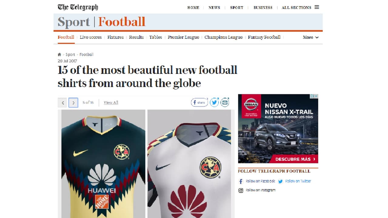 El diario The Telegraph destacó las dos playeras del 12 veces campeón de México.