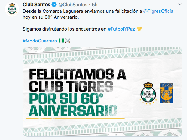 Equipos como Arsenal, Olympique y sus adversarios del futbol mexicano conmemoran y felicitan a los Tigres tras su fundación en 1960.