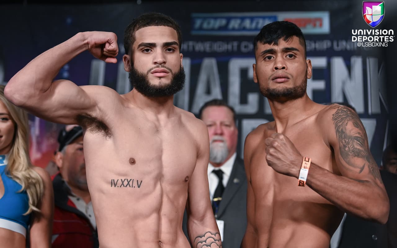 Los encargados de abrir la función serán
<b>Josué Vargas</b> y
<b>John Rentería</b>, que se enfrentarán a ocho episodios en peso superligero. Vargas pesó 142.6 libras, y su rival 142.8.