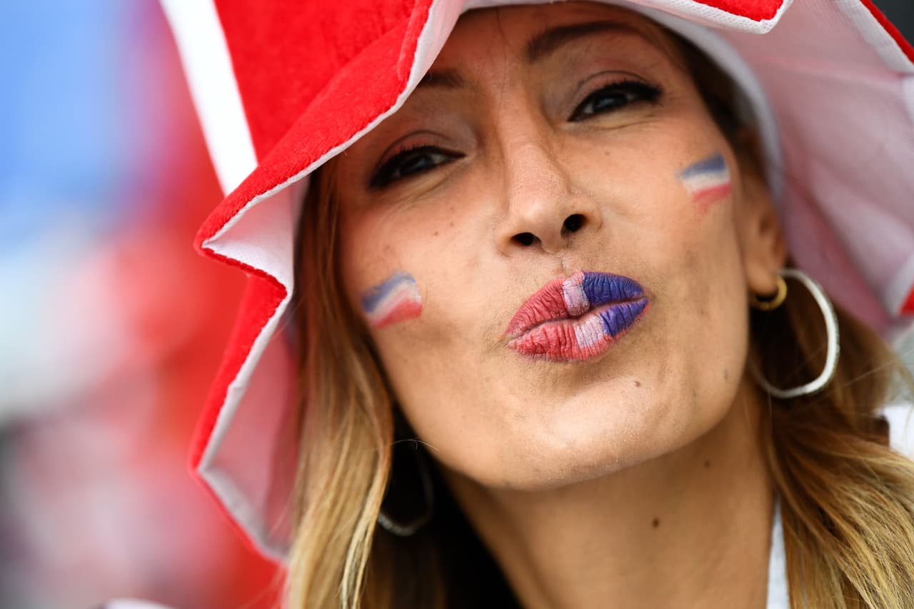 A France's fan poses outside the stadium before the Russia 2018 World Cup Group C football match between France and Peru at the Ekaterinburg Arena in Ekaterinburg on June 21, 2018. (Photo by FRANCK FIFE / AFP) / RESTRICTED TO EDITORIAL USE - NO MOBILE PUSH ALERTS/DOWNLOADS (Photo credit should read FRANCK FIFE/AFP/Getty Images)