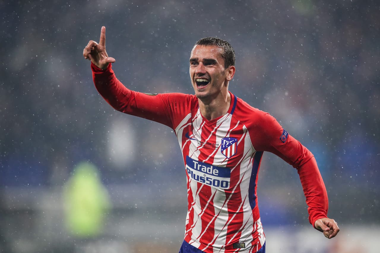 LYON, FRANCE - MAY 16: Antoine Griezmann of Atletico Madrid celebrates after scoring his team's second goal of the game during the UEFA Europa League Final between Olympique de Marseille and Club Atletico de Madrid at Stade de Lyon on May 16, 2018 in Lyon, France. (Photo by Maja Hitij/Getty Images)