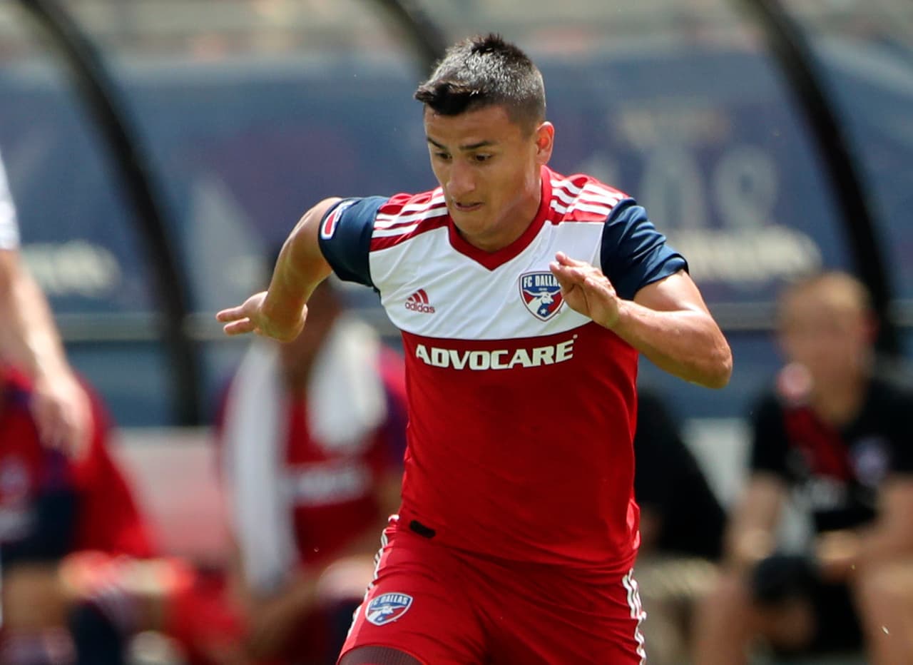 May 12, 2018; Frisco, TX, USA; FC Dallas midfielder Mauro Diaz (10) in action during the match against the Los Angeles Galaxy at Toyota Stadium. Mandatory Credit: Kevin Jairaj-USA TODAY Sports