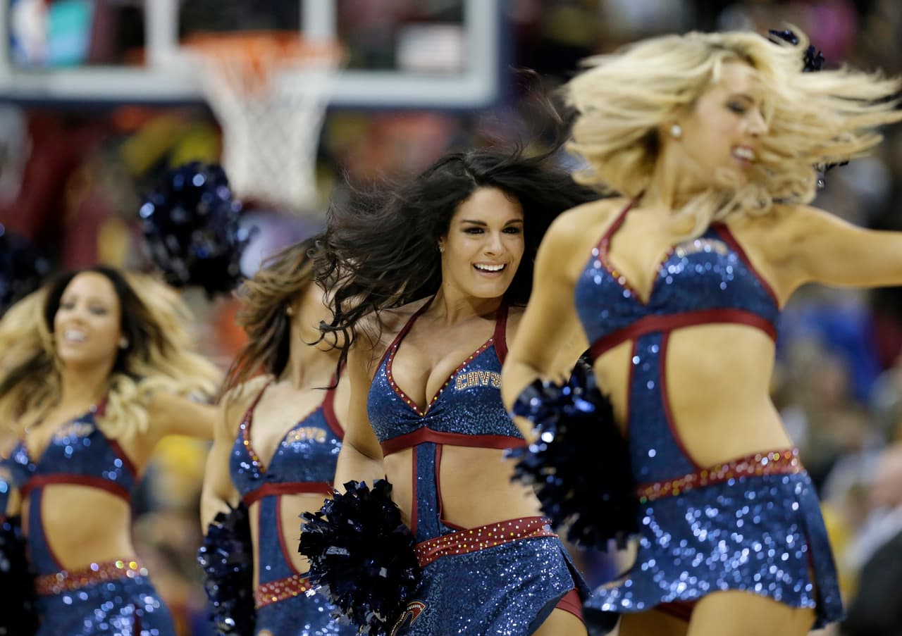 Cleveland Cavaliers cheerleaders perform in the second half of an NBA basketball game between the New Orleans Pelicans and the Cleveland Cavaliers, Saturday, Feb. 6, 2016, in Cleveland. (AP Photo/Tony Dejak)